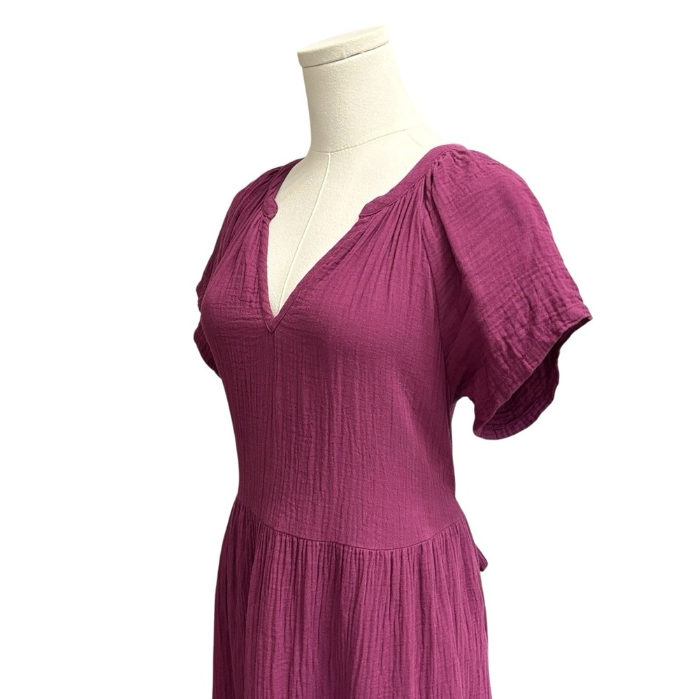Pact Coastal Double Gauze Breezy Midi Dress Sz M Pockets Sangria Red - Picture 10 of 16